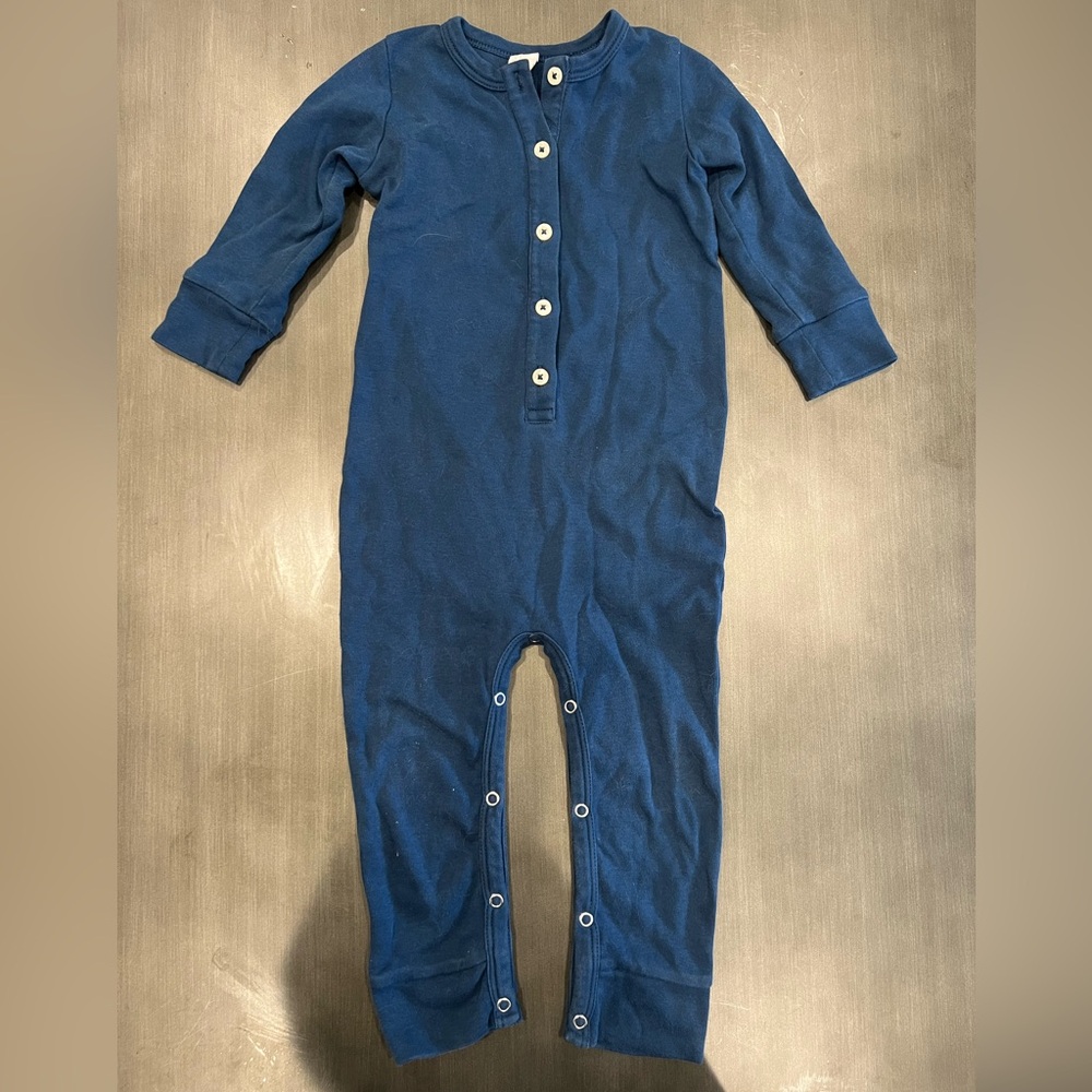 Kate Quinn Organic Cotton Blue Long-Sleeve Sport Union Suit sz 2T